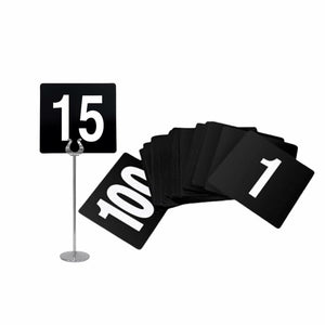 FAVSTOCK Double Sided Plastic Table Numbers for Restaurant, Wedding Seating Signs for Party, Banquets, Table Numbers - 4" x 4" White on Black (100)