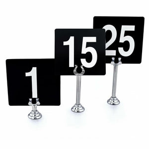 FAVSTOCK Double Sided Plastic Table Numbers for Restaurant, Wedding Seating Signs for Party, Banquets, Table Numbers - 4" x 4" White on Black (100)