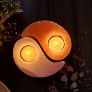 Himalayan Pink Salt Rock Yin Yang Tea Light Candle Holder Set – Natural Hand-Carved Tealight Votive Holders for Home Decor, Meditation, Yoga Room, Wellness Gifts – 2-Piece Candle Holder Set
