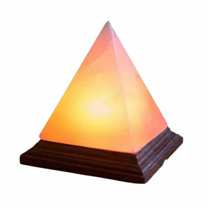 FAVSTOCK Himalayan Salt Pyramid Lamp, Natural Pink Crystal Rock, Hand Carved with Wood Base, Soothing Amber Glow, for Home, Office, Yoga Decor, 6 x 4.5 Inches