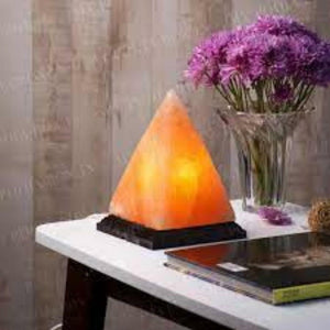 FAVSTOCK Himalayan Salt Pyramid Lamp, Natural Pink Crystal Rock, Hand Carved with Wood Base, Soothing Amber Glow, for Home, Office, Yoga Decor, 6 x 4.5 Inches