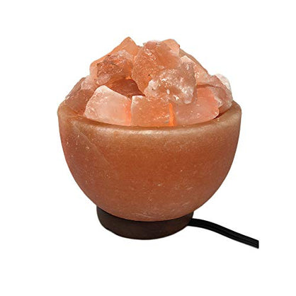 Pink Salt Himalayan Organic Fire-Bowl Shaped Lamp with Wooden Base – Home Improvement Crystal Lamps – Warm Light Pink Crystal Lamps – Home Décor