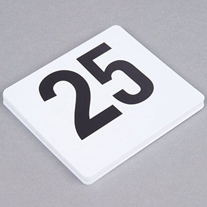 ROY TN 1 25 -Royal Industries Number 1-25 Plastic Number Card Set, Plastic, 4'' by 4'', White Base with Black Numbers