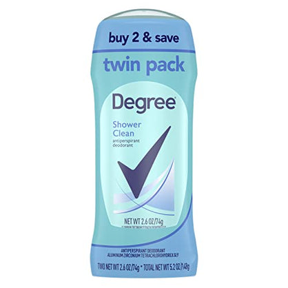 Degree Antiperspirant Deodorant Shower Clean Twin Pack 48-Hour Sweat and Odor Protection Antiperspirant for Women 2.6 oz