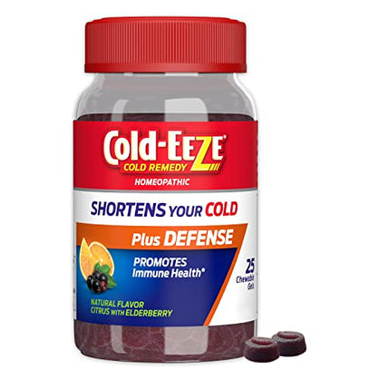 COLD-EEZE Remedy Plus Defense Chewable Gels, Citrus with Elderberry Natural Flavor, 25 Count