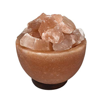 Pink Salt Himalayan Organic Fire-Bowl Shaped Lamp with Wooden Base – Home Improvement Crystal Lamps – Warm Light Pink Crystal Lamps – Home Décor