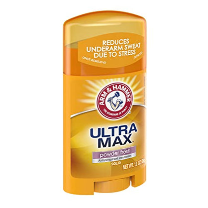 Arm & Hammer Ultra Max Solid Antiperspirant Deodorant, Powder Fresh, 1 Ounce Travel Size (Pack of 10)