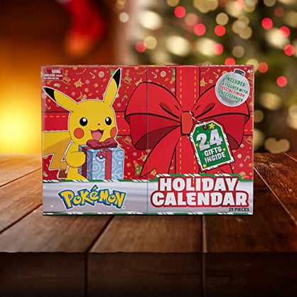 Pokemon Holiday Advent Calendar for Kids, 24 Gift Pieces - Includes 16 Toy Character Figures & 8 Christmas Accessories - Ages 4+