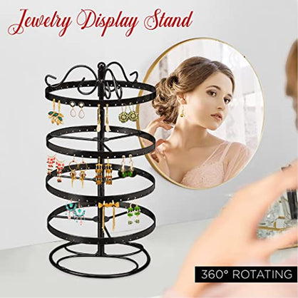 Metal Table Jewelry Organizer Stand with Earring Holder, Earring Tree Organizer, Display Stand, Ring Holder & Storage Rack for Women- Holds 144 Earrings