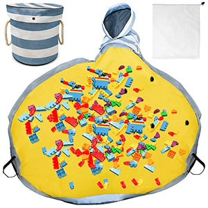 Toy Storage Organizer with Playmat for Kids Kids Toy Box for Boys & Girls Playroom Organizer Storage Bin for Toys Children's Playroom Organizer Toddler Toys Storage Container with mat and Mesh Bags