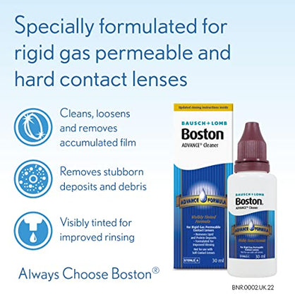 Boston Advance Cleaner, Leaves Lenses Clean, Ready for Disinfection and Conditioning, for Rigid Gas Permeable (RGP) and Hard Contact Lenses, 30 ml