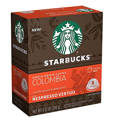 Starbucks Coffee Nespresso Capsules, Colombia Single-Origin Coffee, Medium Roast, For Nespresso Vertuo Machines, 8 CT Capsules Per Box (Pack of 1 Box)
