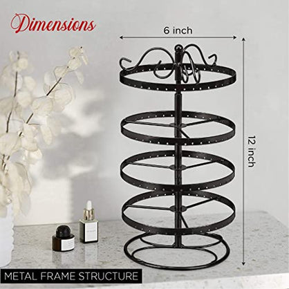 Metal Table Jewelry Organizer Stand with Earring Holder, Earring Tree Organizer, Display Stand, Ring Holder & Storage Rack for Women- Holds 144 Earrings