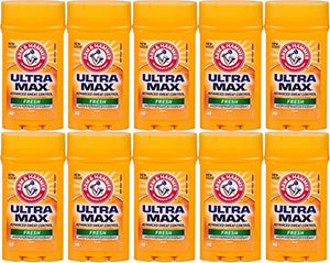 Arm & Hammer Ultra Max Invisible Solid Antiperspirant Deodorant, Fresh, 1 Ounce Travel Size (Pack of 10)