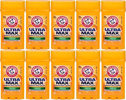 Arm & Hammer Ultra Max Invisible Solid Antiperspirant Deodorant, Fresh, 1 Ounce Travel Size (Pack of 10)